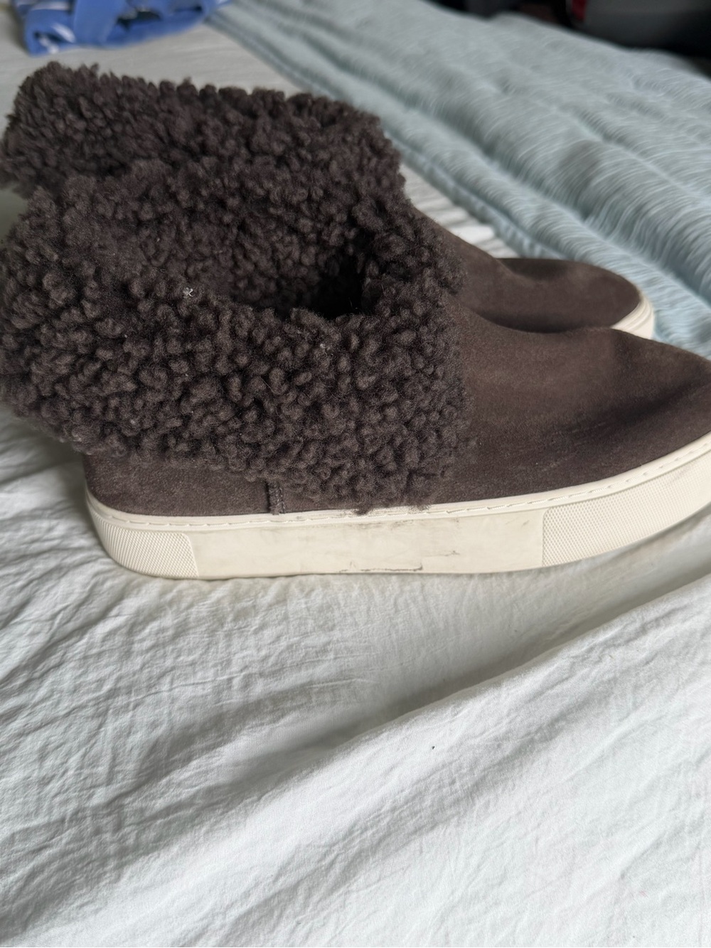 UGG Brown Suede Shearling Cuff Slip-On Sneakers